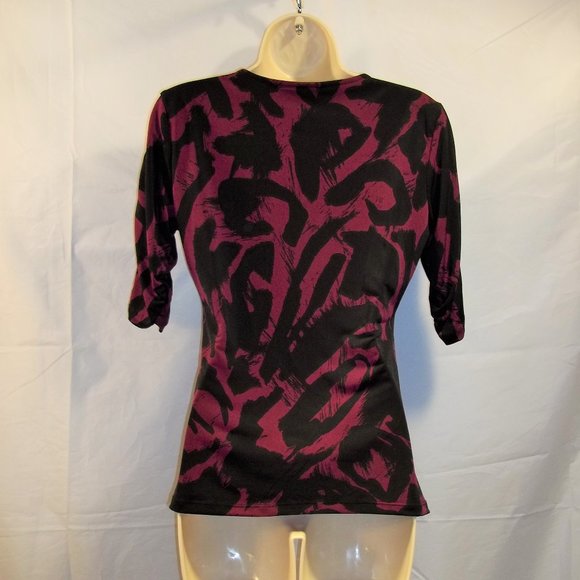 Style & Co . Womens Top Blouse Size Small V-Neck Cross Over Ruched Black Pink - Picture 2 of 6